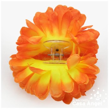 FLOR FLAMENCA DALIA CON PINZA EN COLORES NEGRO Y NARANJA DEGRADADO 8cm