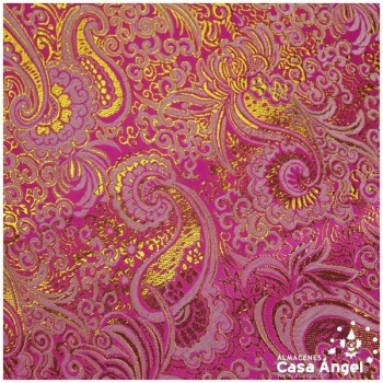 BROCADO JACQUARD CACHEMIR FUCSIA Y ORO SERIE JACLUR 150cm