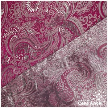 BROCADO JACQUARD CACHEMIR FUCSIA Y PLATA SERIE JACLUR 150cm