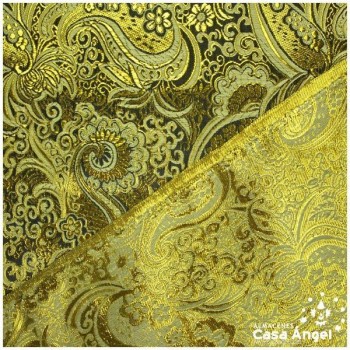 BROCADO JACQUARD CACHEMIR NEGRO Y ORO SERIE JACLUR 150cm