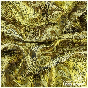 BROCADO JACQUARD CACHEMIR NEGRO Y ORO SERIE JACLUR 150cm