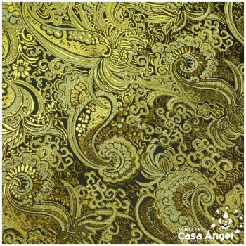 BROCADO JACQUARD CACHEMIR NEGRO Y ORO SERIE JACLUR 150cm