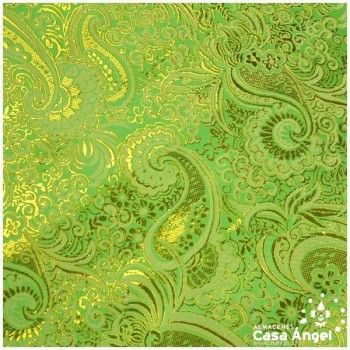 BROCADO JACQUARD CACHEMIR PISTACHO Y ORO SERIE JACLUR 150cm