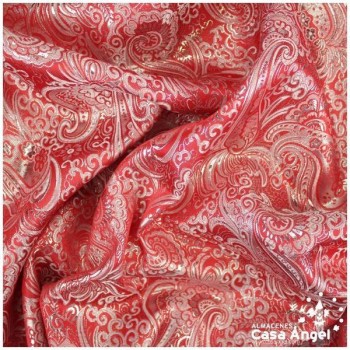 BROCADO JACQUARD CACHEMIR ROJO Y PLATA SERIE JACLUR 150cm