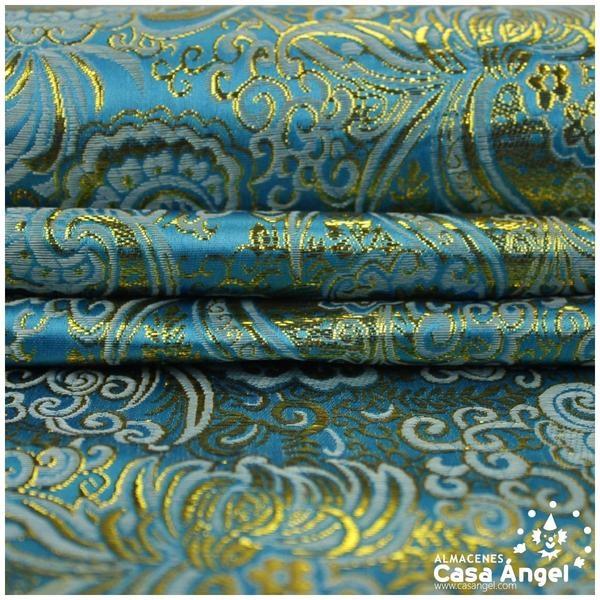 BROCADO JACQUARD CACHEMIR TURQUESA Y ORO SERIE JACLUR 150cm