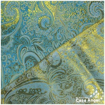 BROCADO JACQUARD CACHEMIR TURQUESA Y ORO SERIE JACLUR 150cm