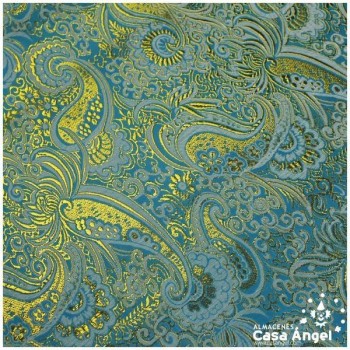 BROCADO JACQUARD CACHEMIR TURQUESA Y ORO SERIE JACLUR 150cm