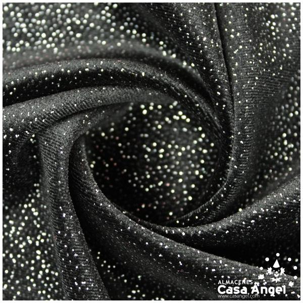 TERCIOPELO LYCRA NEGRO GLITTER PLATA SERIE ÁTOMOS 150cm