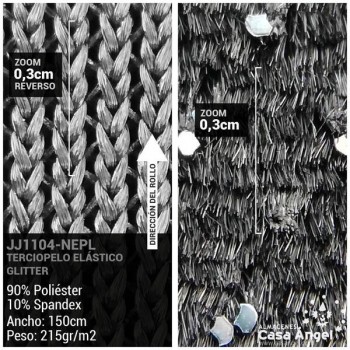 TERCIOPELO LYCRA NEGRO GLITTER PLATA SERIE ÁTOMOS 150cm