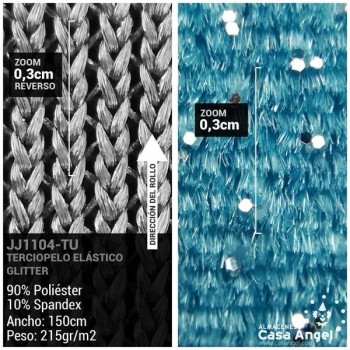 TERCIOPELO LYCRA TURQUESA GLITTER SERIE ÁTOMOS 150cm