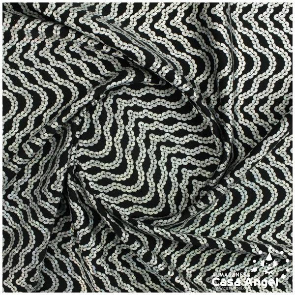LYCRA NEGRA ESTAMPADA CON DIBUJO DE LENTEJUELAS PLATA 150cm