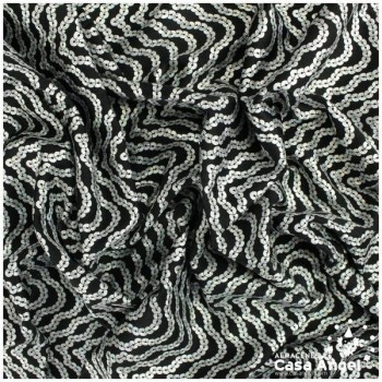 LYCRA NEGRA ESTAMPADA CON DIBUJO DE LENTEJUELAS PLATA 150cm