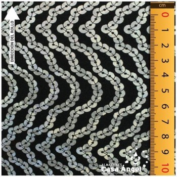 LYCRA NEGRA ESTAMPADA CON DIBUJO DE LENTEJUELAS PLATA 150cm