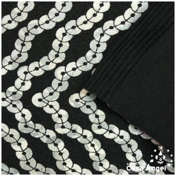 LYCRA NEGRA ESTAMPADA CON DIBUJO DE LENTEJUELAS PLATA 150cm