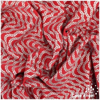 LYCRA ROJA ESTAMPADA CON DIBUJO DE LENTEJUELAS PLATA 150cm