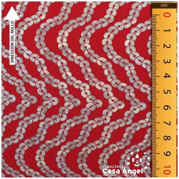LYCRA ROJA ESTAMPADA CON DIBUJO DE LENTEJUELAS PLATA 150cm