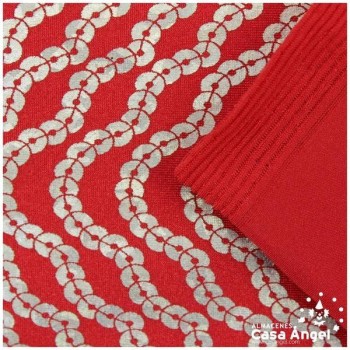 LYCRA ROJA ESTAMPADA CON DIBUJO DE LENTEJUELAS PLATA 150cm