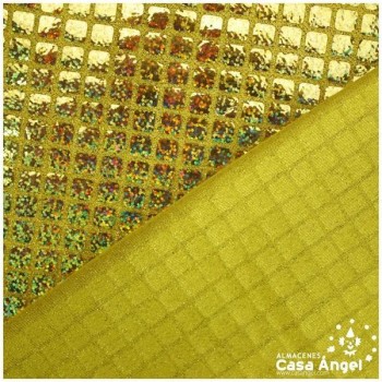 PUNTO LAMÉ ORO CON LENTEJUELAS CUADRADAS SERIE GRIDY 112cm