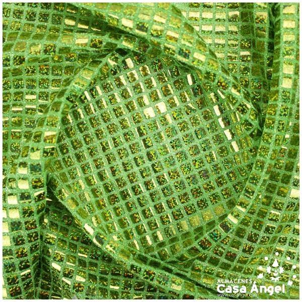 PUNTO LAMÉ PISTACHO CON LENTEJUELAS CUADRADAS SERIE GRIDY 112cm