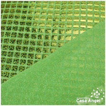 PUNTO LAMÉ PISTACHO CON LENTEJUELAS CUADRADAS SERIE GRIDY 112cm