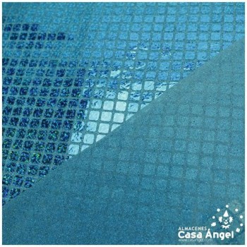 PUNTO LAMÉ TURQUESA CON LENTEJUELAS CUADRADAS SERIE GRIDY 112cm