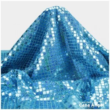 PUNTO LAMÉ TURQUESA CON LENTEJUELAS CUADRADAS SERIE GRIDY 112cm