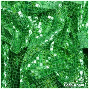 PUNTO LAMÉ VERDE CON LENTEJUELAS CUADRADAS SERIE GRIDY 112cm