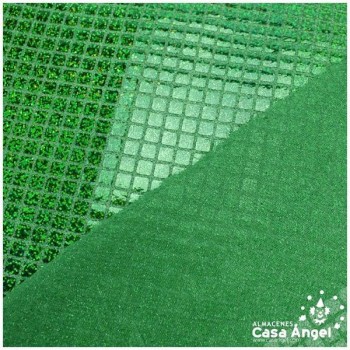 PUNTO LAMÉ VERDE CON LENTEJUELAS CUADRADAS SERIE GRIDY 112cm