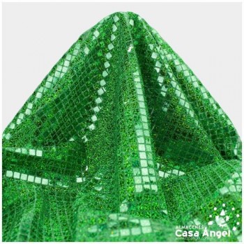PUNTO LAMÉ VERDE CON LENTEJUELAS CUADRADAS SERIE GRIDY 112cm