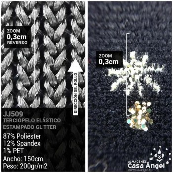TERCIOPELO NEGRO ESTAMPADO ESTRELLAS GLITTER 150cm
