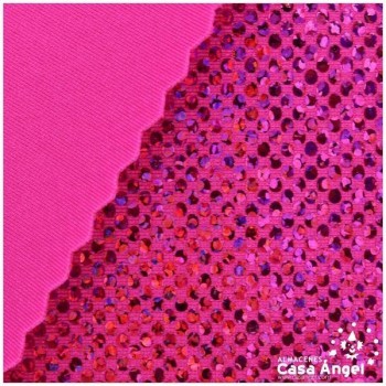 LYCRA FUCSIA CON BRILLO HOLOGRÁFICO EN LUNARES 150cm