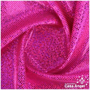 LYCRA FUCSIA CON BRILLO HOLOGRÁFICO EN LUNARES 150cm