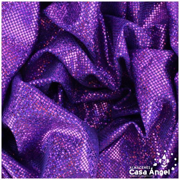 LYCRA MORADO CON BRILLO HOLOGRÁFICO EN LUNARES 150cm