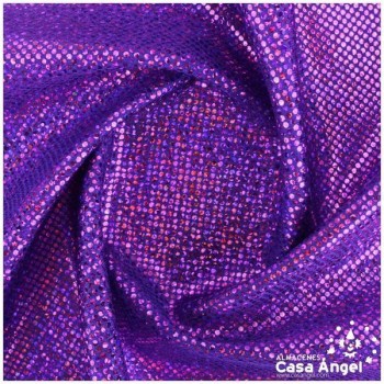 LYCRA MORADO CON BRILLO HOLOGRÁFICO EN LUNARES 150cm
