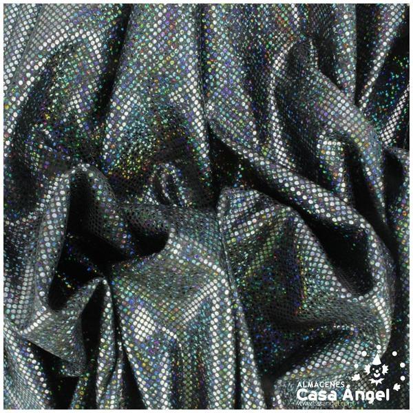 LYCRA NEGRA CON BRILLO HOLOGRÁFICO EN LUNARES 150cm