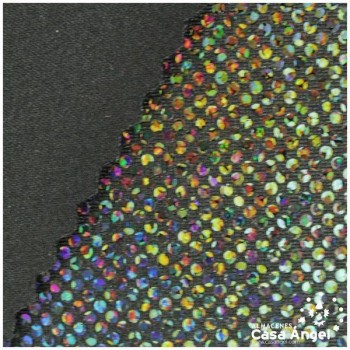 LYCRA NEGRA CON BRILLO HOLOGRÁFICO EN LUNARES 150cm