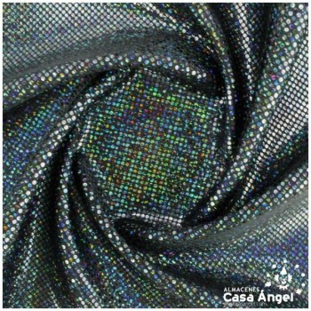 LYCRA NEGRA CON BRILLO HOLOGRÁFICO EN LUNARES 150cm