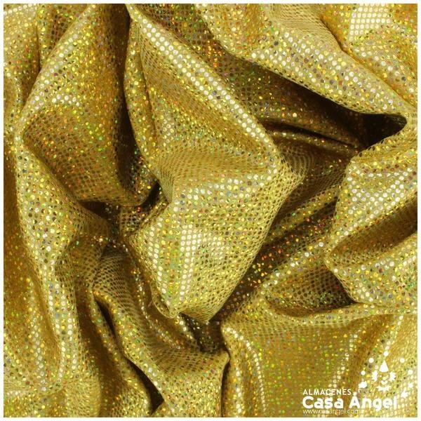 LYCRA ORO CON BRILLO HOLOGRÁFICO EN LUNARES 150cm