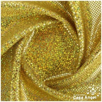 LYCRA ORO CON BRILLO HOLOGRÁFICO EN LUNARES 150cm