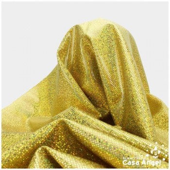 LYCRA ORO CON BRILLO HOLOGRÁFICO EN LUNARES 150cm