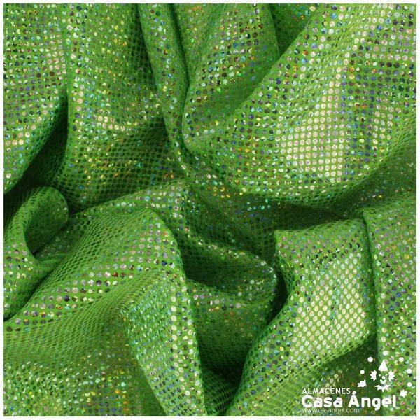 LYCRA VERDE PISTACHO CON BRILLO HOLOGRÁFICO EN LUNARES 150cm
