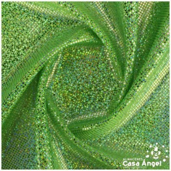 LYCRA VERDE PISTACHO CON BRILLO HOLOGRÁFICO EN LUNARES 150cm