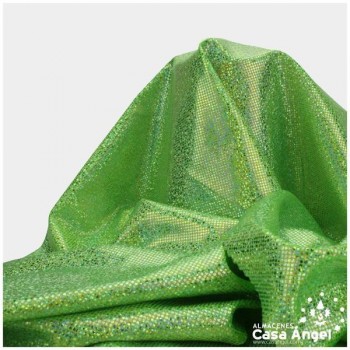 LYCRA VERDE PISTACHO CON BRILLO HOLOGRÁFICO EN LUNARES 150cm