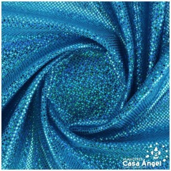 LYCRA TURQUESA CON BRILLO HOLOGRÁFICO EN LUNARES 150cm