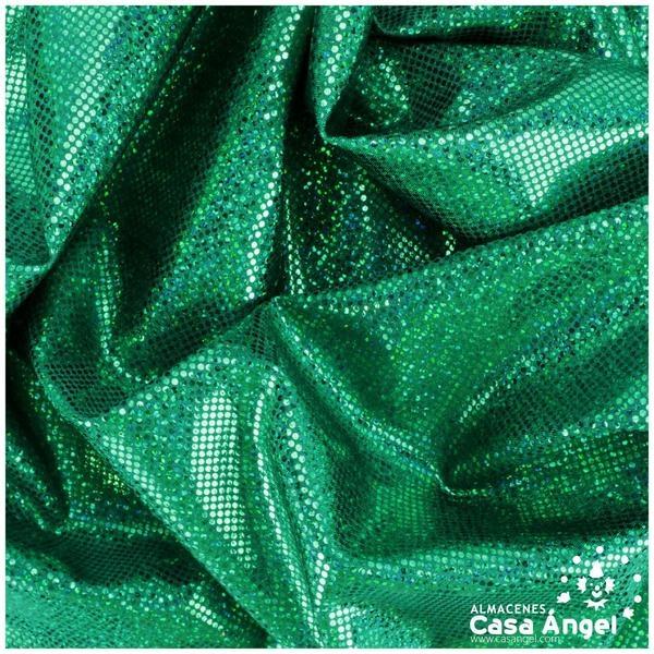 LYCRA VERDE CON BRILLO HOLOGRÁFICO EN LUNARES 150cm