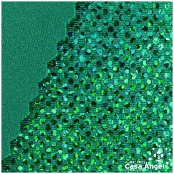 LYCRA VERDE CON BRILLO HOLOGRÁFICO EN LUNARES 150cm