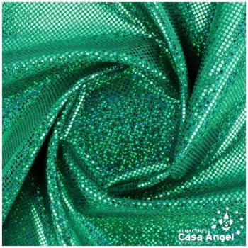 LYCRA VERDE CON BRILLO HOLOGRÁFICO EN LUNARES 150cm