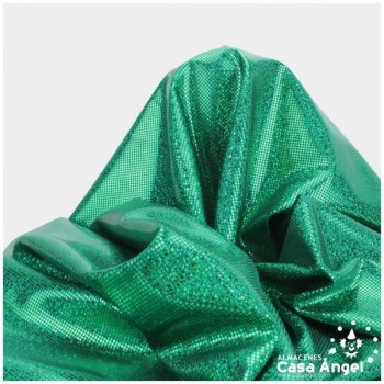 LYCRA VERDE CON BRILLO HOLOGRÁFICO EN LUNARES 150cm