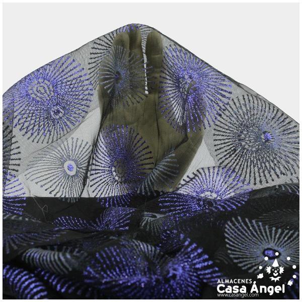 TUL ESTAMPADO CON BRILLANTINA AZUL SERIE SOLES 150cm