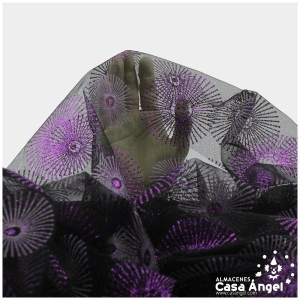 TUL ESTAMPADO CON BRILLANTINA MORADO SERIE SOLES 150cm